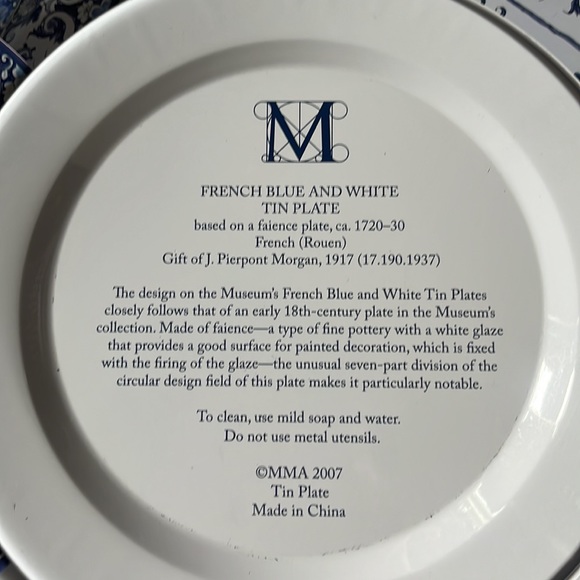 Set of 4 ©️ MMA 2007 French Blue & White Tin Plates - Picture 2 of 5
